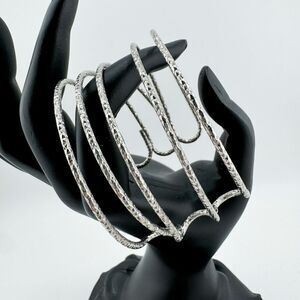 Vintage Hammered Silver-Tone Cuff Bracelet Stack Minimalist Chic Modern Retro